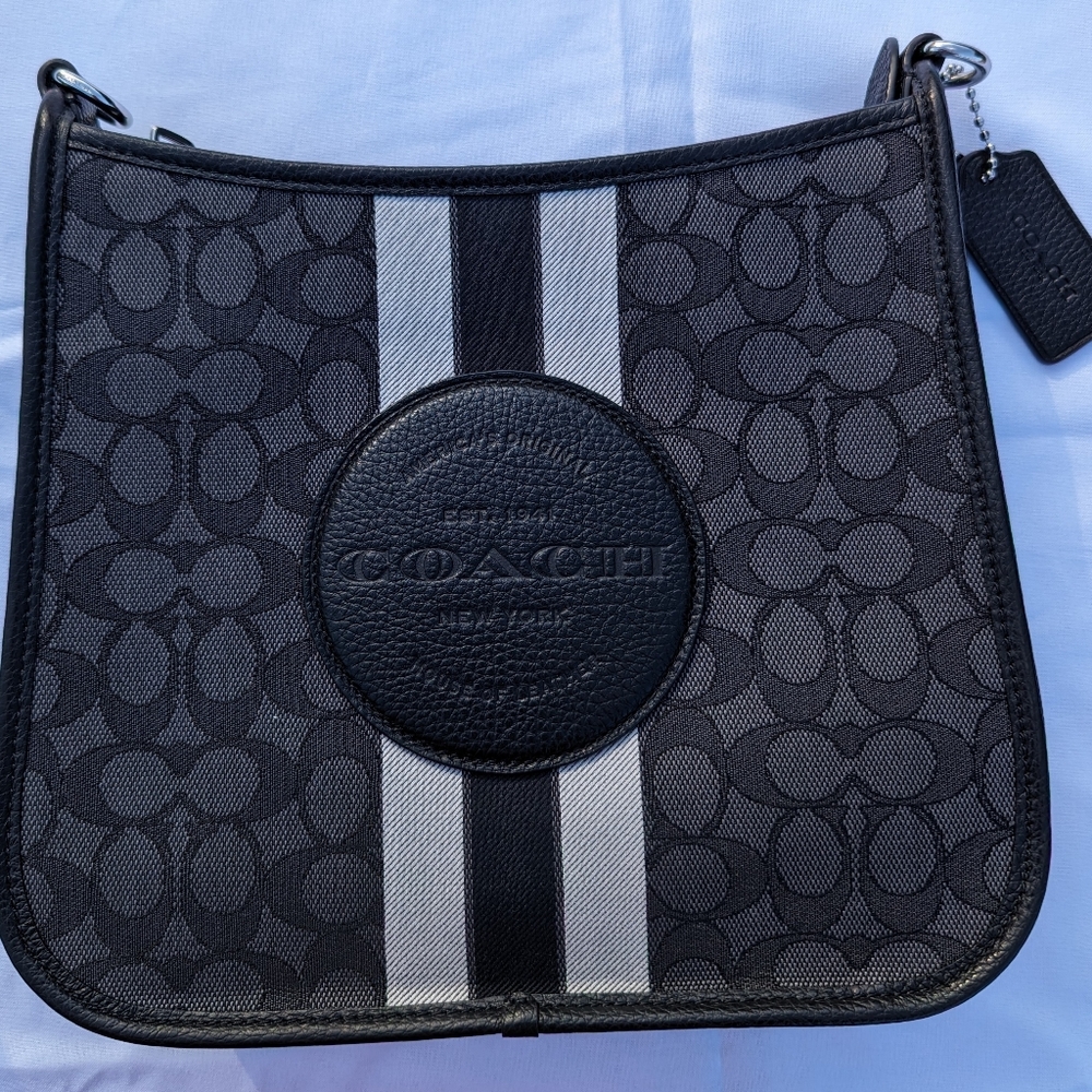 Coach Dempsey File Bag in Black Signature Jaquard with Stripe and Coach Patch